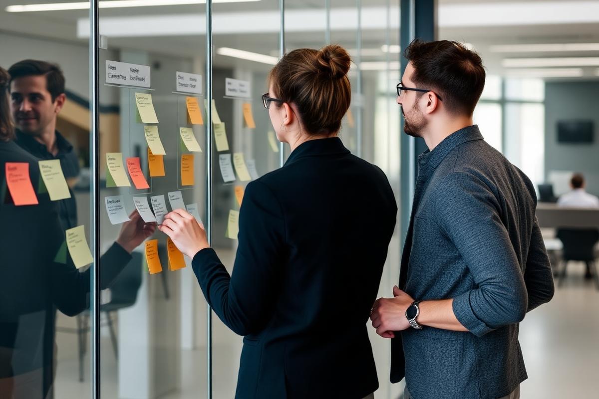 Une équipe organise des priorités sur un tableau
