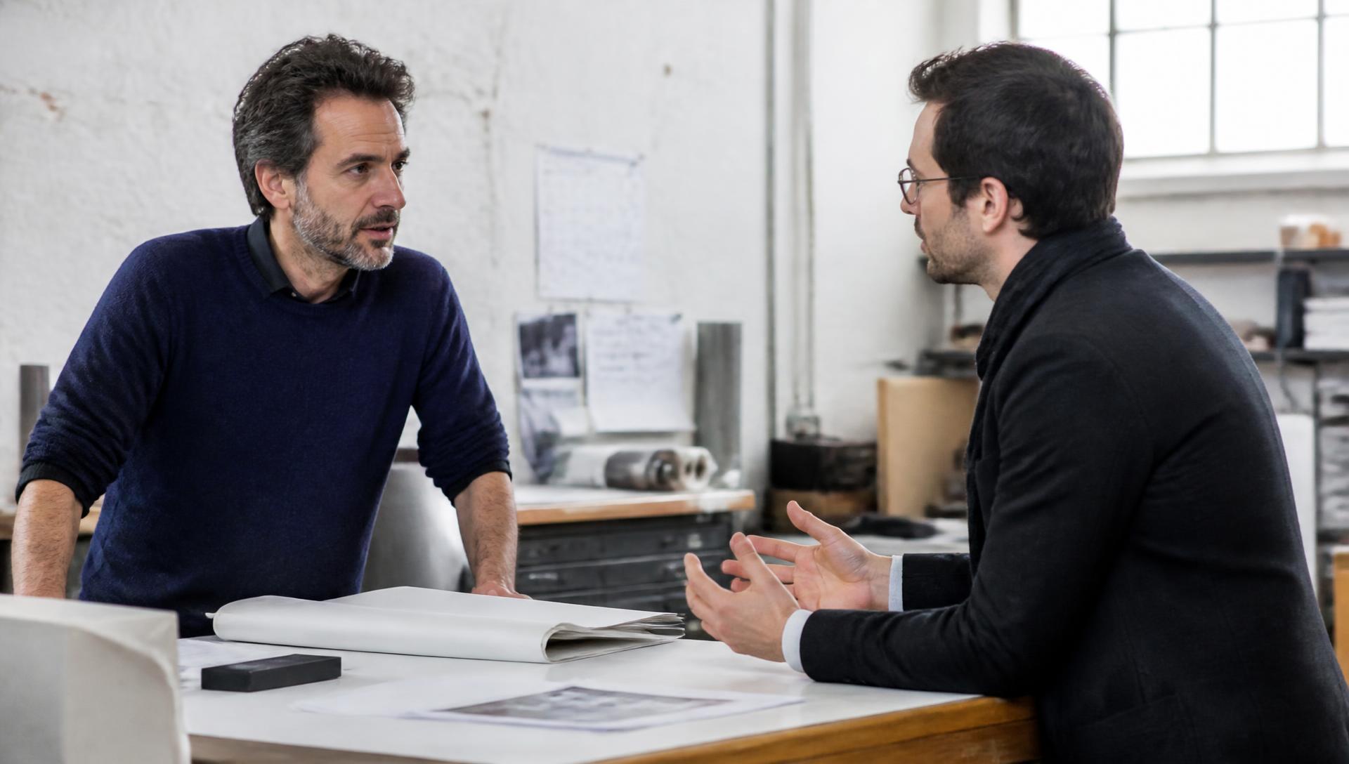 Un dirigeant de PME échange avec un conseiller dans un atelier