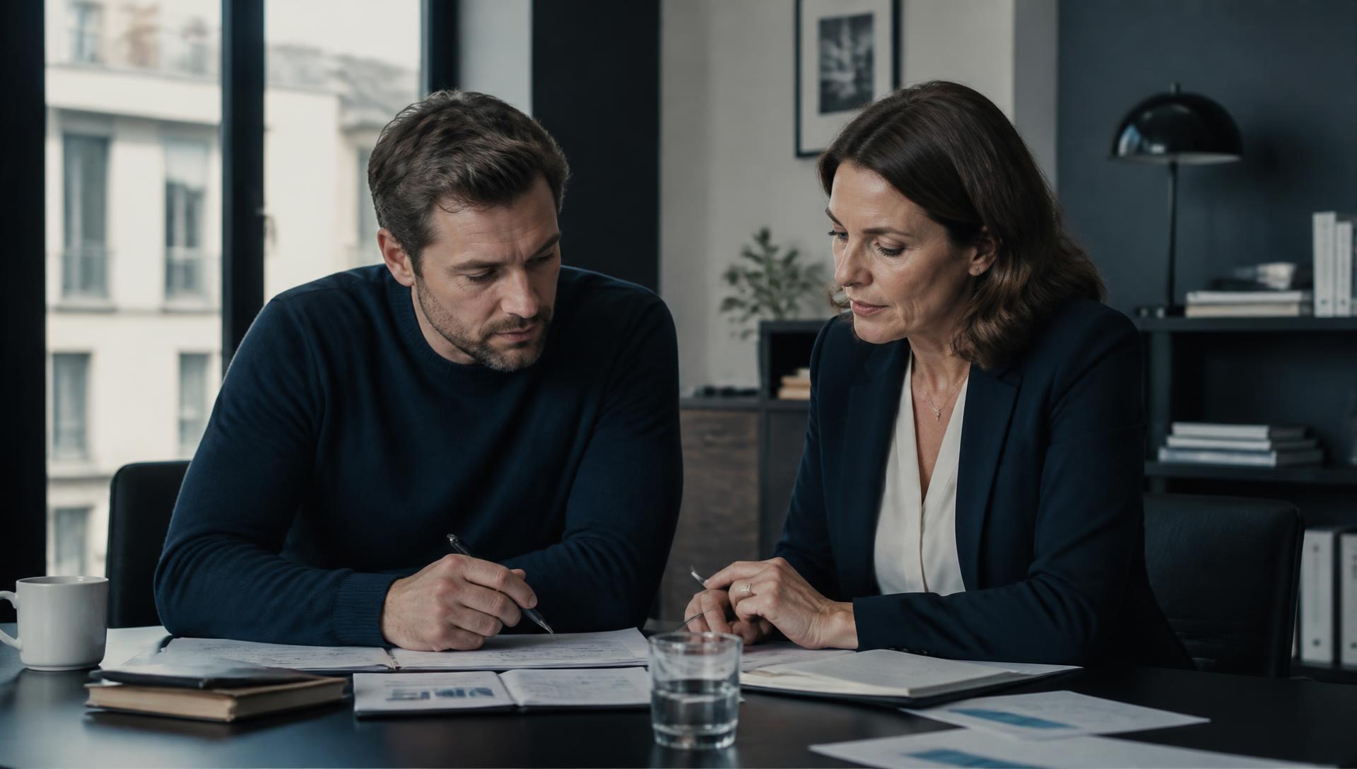 Deux collaborateurs revoient ensemble un dossier au bureau